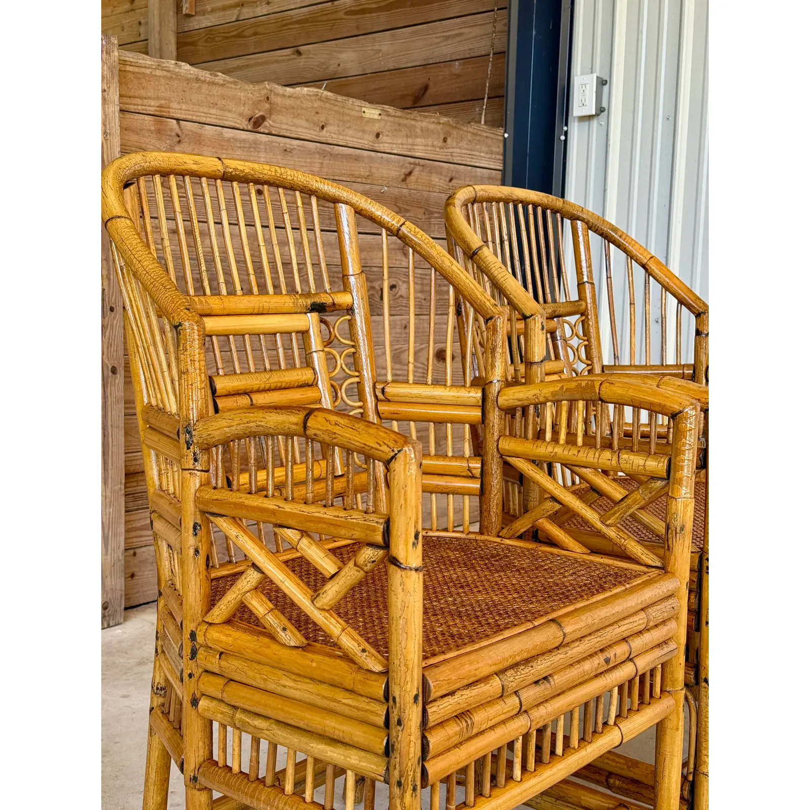 Mid-20th Century Restored Brighton Pavilion–Style Rattan Cane