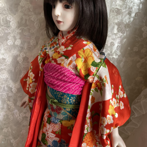 創作ビスクドール人形 黒髪のアンティーク着物の女の子 その他人形