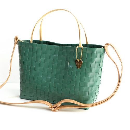 ピーコックグリーン×ベージュハンドルM 2WAYプラカゴバッグ プラカゴ