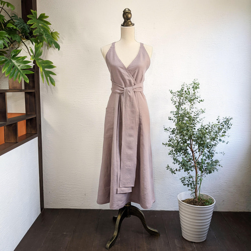 A.Nene✿ ラップ・カシュクールドレスエプロン 国産リネン 受注製作