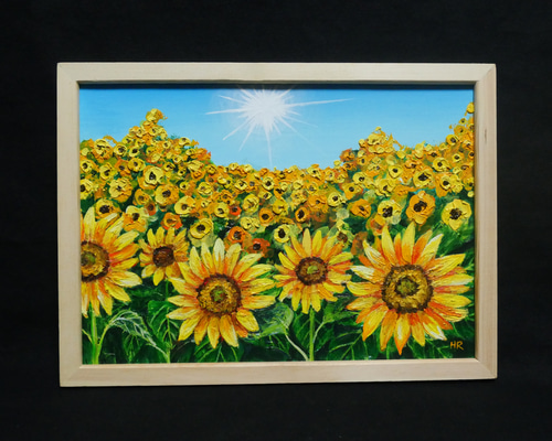 油絵 油彩 油彩画 絵 絵画 【太陽とひまわり畑】 絵画 HR 通販