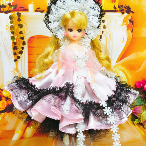 リカちゃん 人形服 ドレス ピンク ドール服 ボンネット ♡ルイーズ