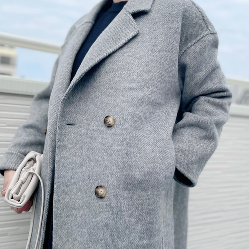 再々〜々販】ダブルブレストリバーシブル生地のコートグレー22025GLF