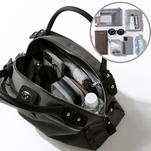 ナイロン 本革 ショルダーバッグ ゴールド金具 ブラック [loche-nylon