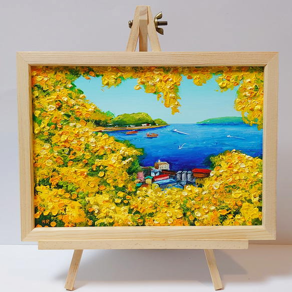 油絵 ミニ絵画 【ミモザの港】 絵画 HR 通販 14065003｜Creema