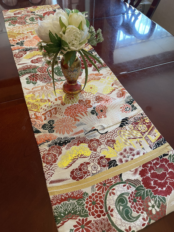 花嫁衣裳の丸帯リメイク 正絹テーブルランナー1537 テーブルクロス