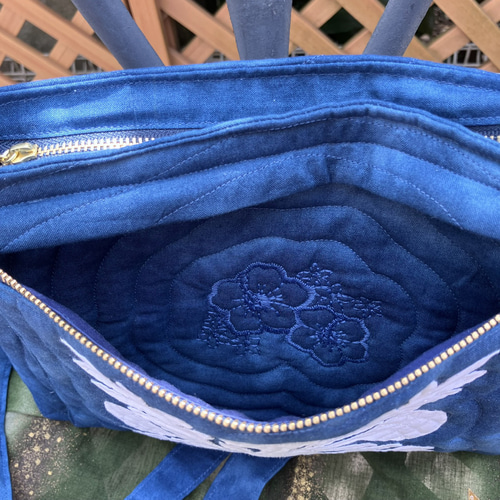 ハワイアンキルト ショルダーバックタイプB 白ネイビー ショルダー