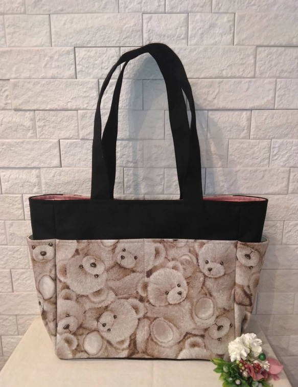 送料込】くまちゃん(ベージュ) A4サイズサイドポケットトートバッグ