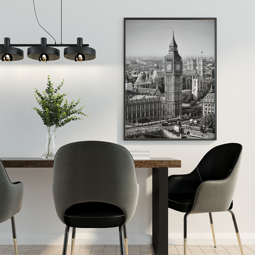 アートポスター ロンドン ビッグベンのモノクロ風景 白黒建築写真が