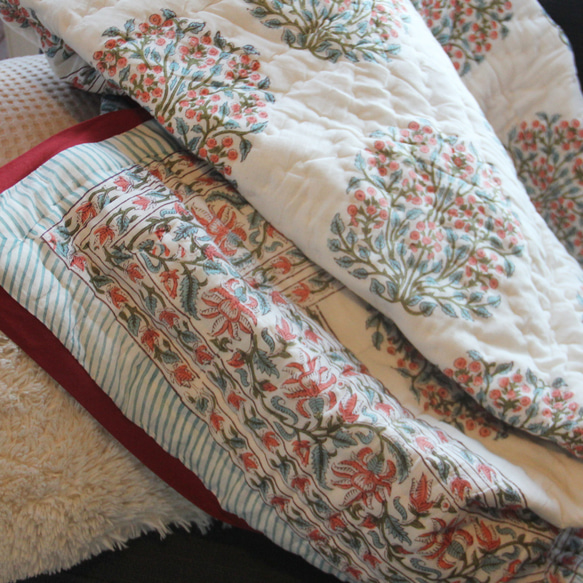 限定1】ブロックプリントキルト（インド直輸入の手仕事）ソファー