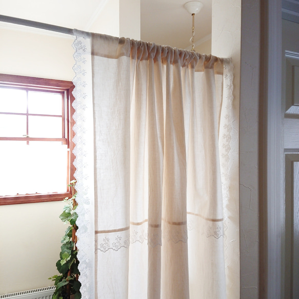 ナチュラルコットン♪3方チュールレースの間仕切りカフェカーテン