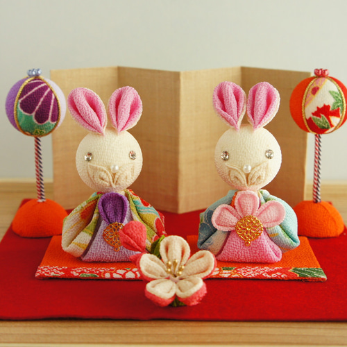 つまみ細工 ちりめん 卯年 うさぎ ひなまつり 桃の節句 クリスタル