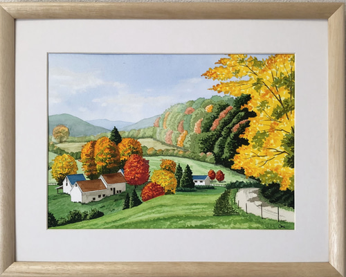 田園風景 水彩画 額装済み 原画 F6サイズ 田園風景 水彩画 額装済み F6