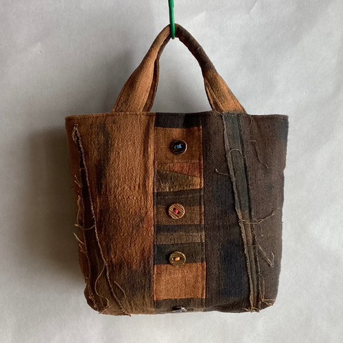 ランダム染めの柿渋染めパッチワークバック (2) トートバッグ ひだまり