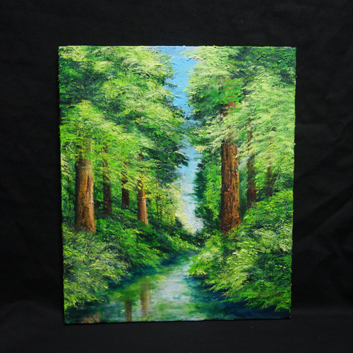 油絵 油彩 油彩画 絵 絵画 【新緑と川】F8号 絵画 HR 通販 16467073