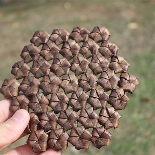 瓶敷 鍋敷 胡桃木 六角花結び編み 鍋敷き山胡桃木 クルミ 山葡萄