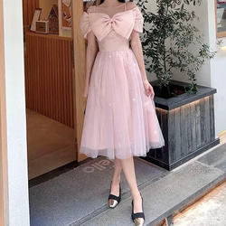 リボン付きピンクキャミソール ショルダーリボンキャミソール