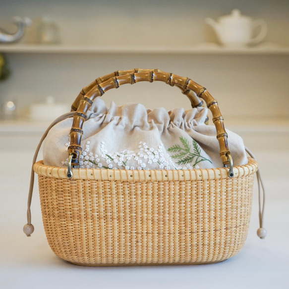 ナンタケットバスケット・バントレイバンブーハンドル＋内袋 かご