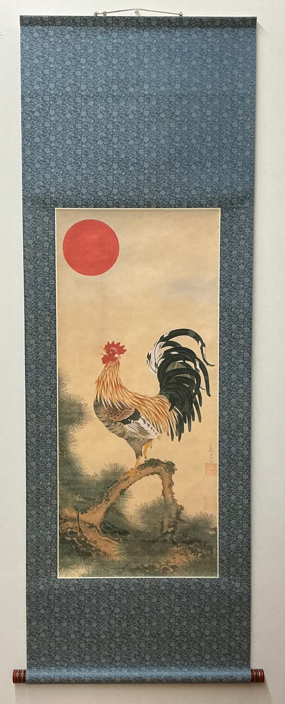 日本の名画 掛け軸 伊藤若冲 旭日雄鶏図 その他インテリア雑貨 表具 月