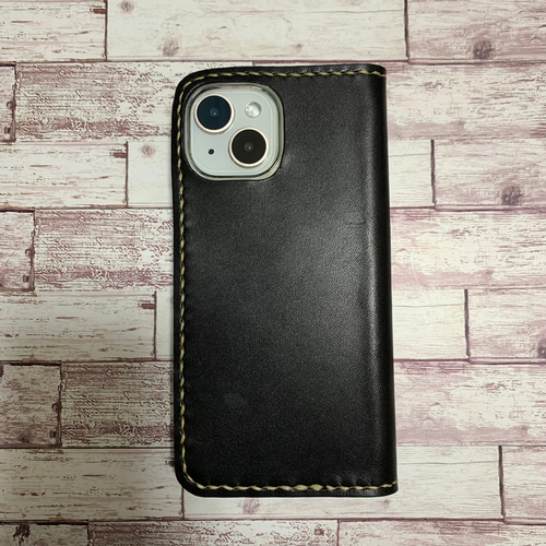 サイドポケット付き 栃木レザーiPhoneケース ブラック スマホケース