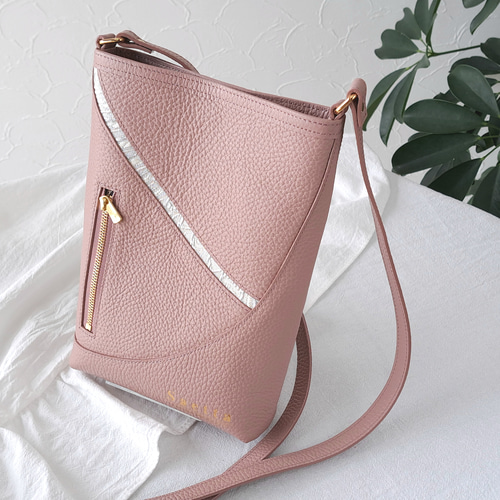 アシンメトリーショルダーバッグ / ピンクベージュ /着物/ 縦型 / ミニ