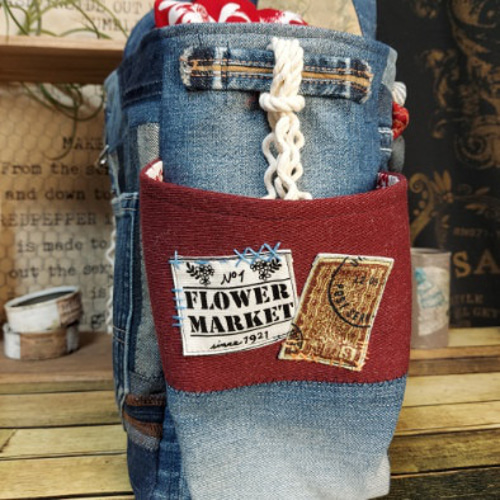 刺繍デニムバック No.483 デニムリメイク リメイクバック デニムパッチ