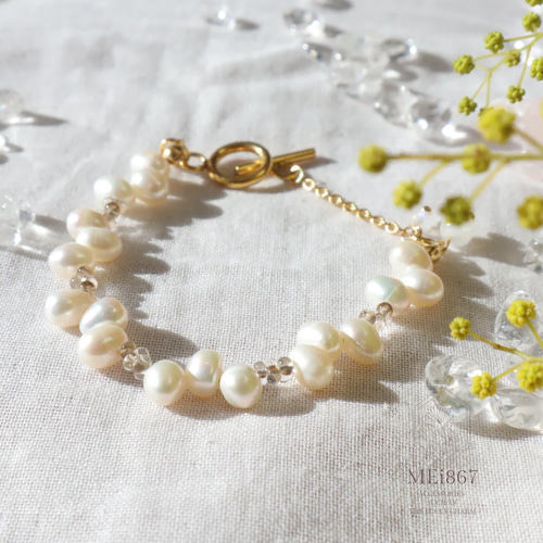 淡水パール×ムーンストーンマンテルブレスレット 6月 蟹座 天然石 真珠