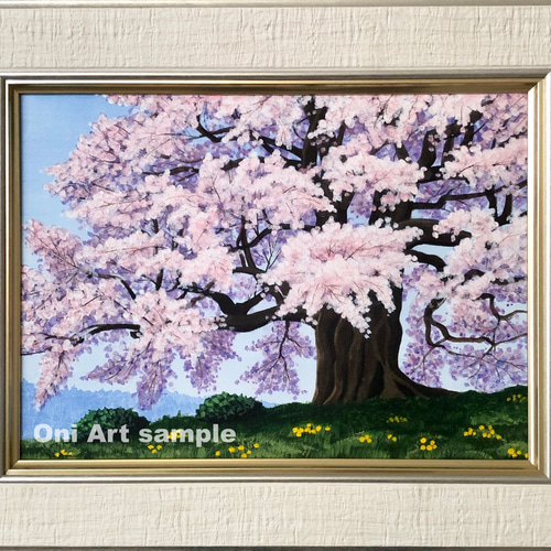 醍醐の桜04」アクリル画 額縁付 原画 キャンバス F4サイズ 風景画 絵画
