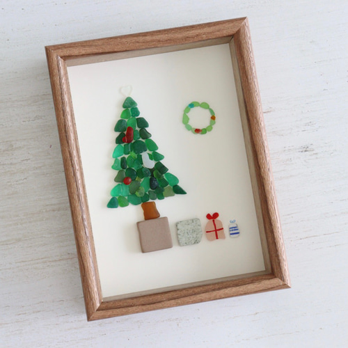 シーグラスアート『クリスマスツリー』/冬/クリスマス/フレームアート
