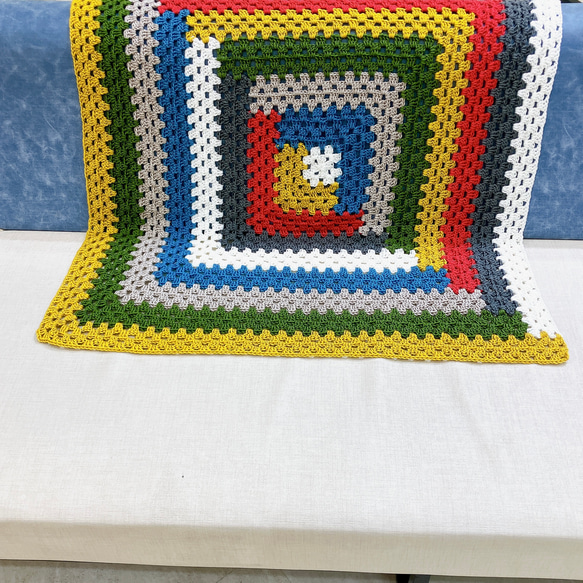 ブランケット マルチカバー 正方形 手編み ログキャビン ハンドメイド