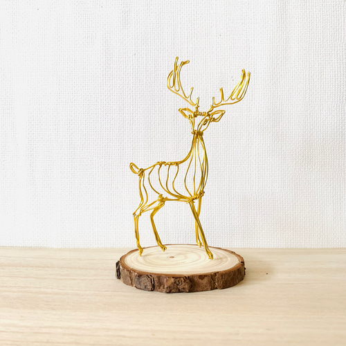受注制作】【上質なワイヤーアート 金色ノ鹿】 ワイヤーアート