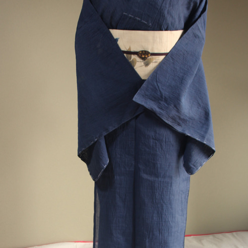 ◇小千谷ちぢみ 夏の大人の贅沢☆暗めの紺色ざっくりとした風を通す