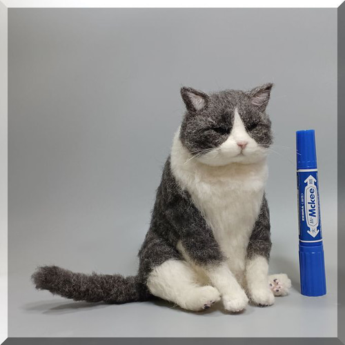 羊毛フェルト 猫 ハチワレ猫さん デブ猫 ブサ猫 ねこ ネコ 猫