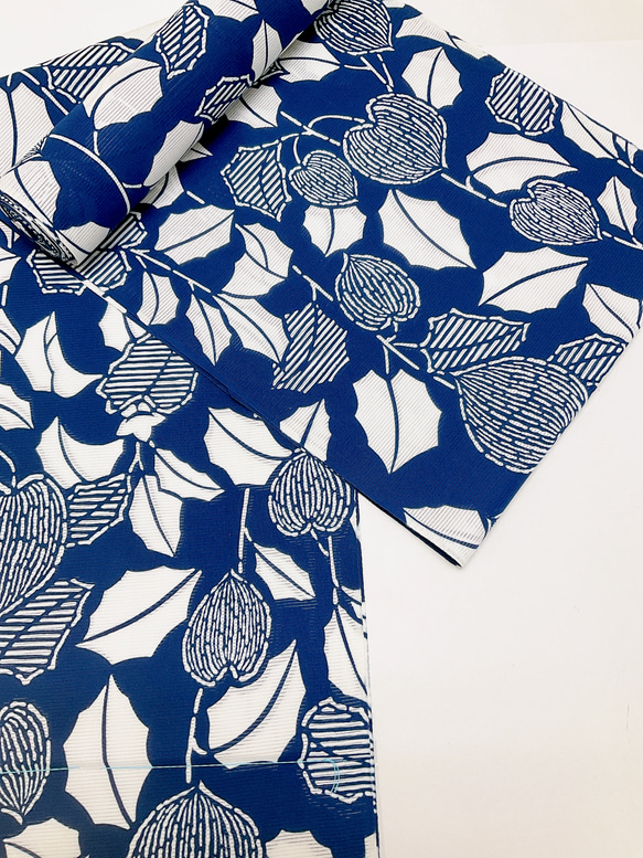 浴衣 反物 注染 新粋染 本染め 綿絽 鬼灯 白色×ブルー 夏着物 未仕立て