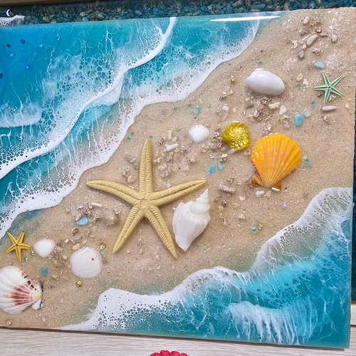 海を感じるインテリア ターコイズ砂底ビーチ オーシャンアート 波