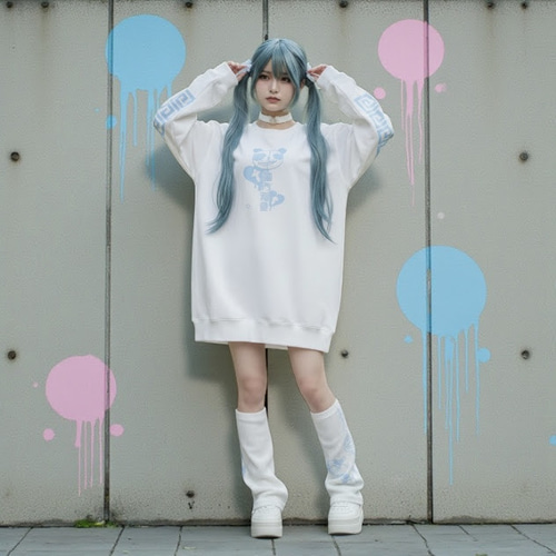 天使界隈 闇 パンダ トレーナー スウェット ホワイト チャイナ 水色