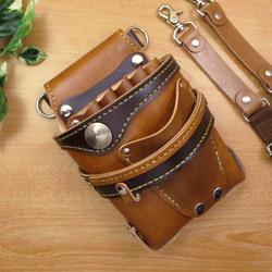 本革 ハンドメイド 8丁差し シザーケース (ブラック×ダークブラウン