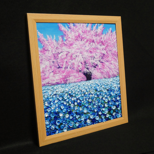 油絵 油彩 油彩画 絵 絵画 【桜とネモフィラ】 絵画 HR 通販