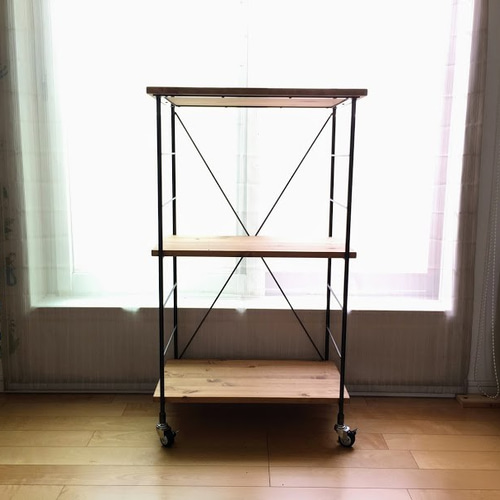 W60×D40×H100 キャスター付きシェルフ 可動式棚板 ワゴンシェルフ