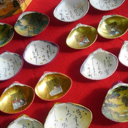 はまぐりの貝合わせ（15組30枚) 、 貝桶セット 源氏物語絵巻 百人一首