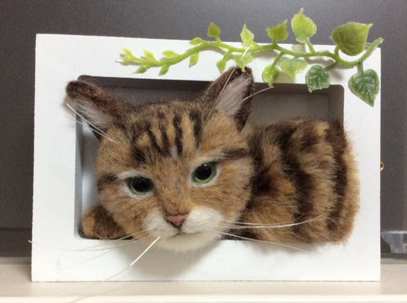 羊毛フェルト 壁掛け窓ねこ キジトラ 羊毛フェルト haluhalu 通販