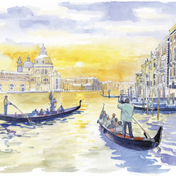 水彩で描く風景画『ベルギー ブリュッセル グラン＝プラス』ジグレ版画