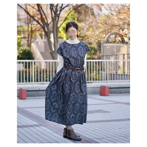 着物リメイク◇大島紬のギャザーロングスカート＋くるみぼたんプル