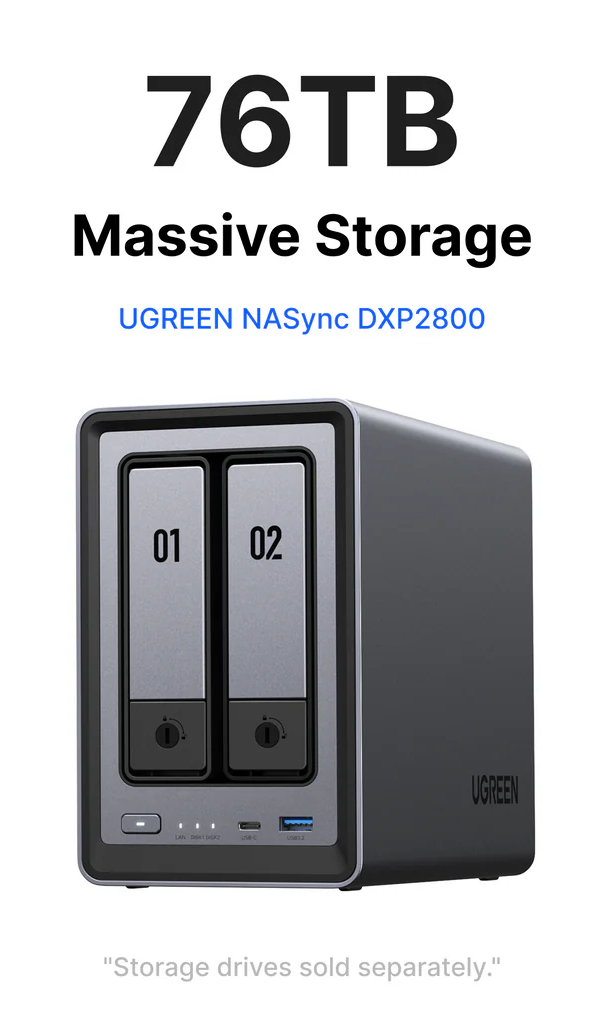 UGREEN NASync DXP2800, 2-Bay NAS with Intel N100 Quad-Core CPU (Up