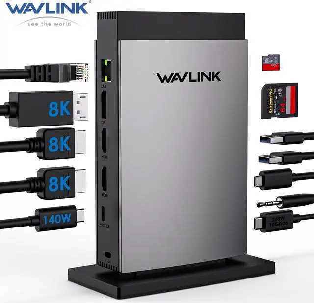 WAVLINK USB C Docking Station PD3.1 Triple Monitor with 140W Power