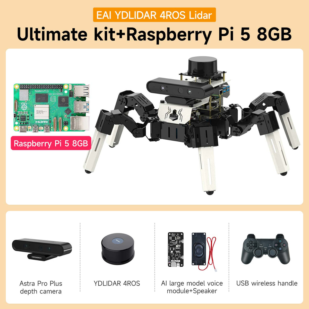 18DOF ROS2 Hexapod Robot for Raspberry Pi 5 and NVIDIA Jetson NANO