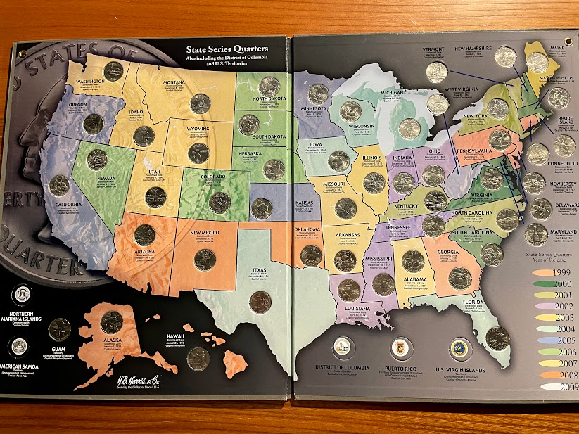 アメリカ合衆国50州の25セントを集めた、Quarters Collection's Map