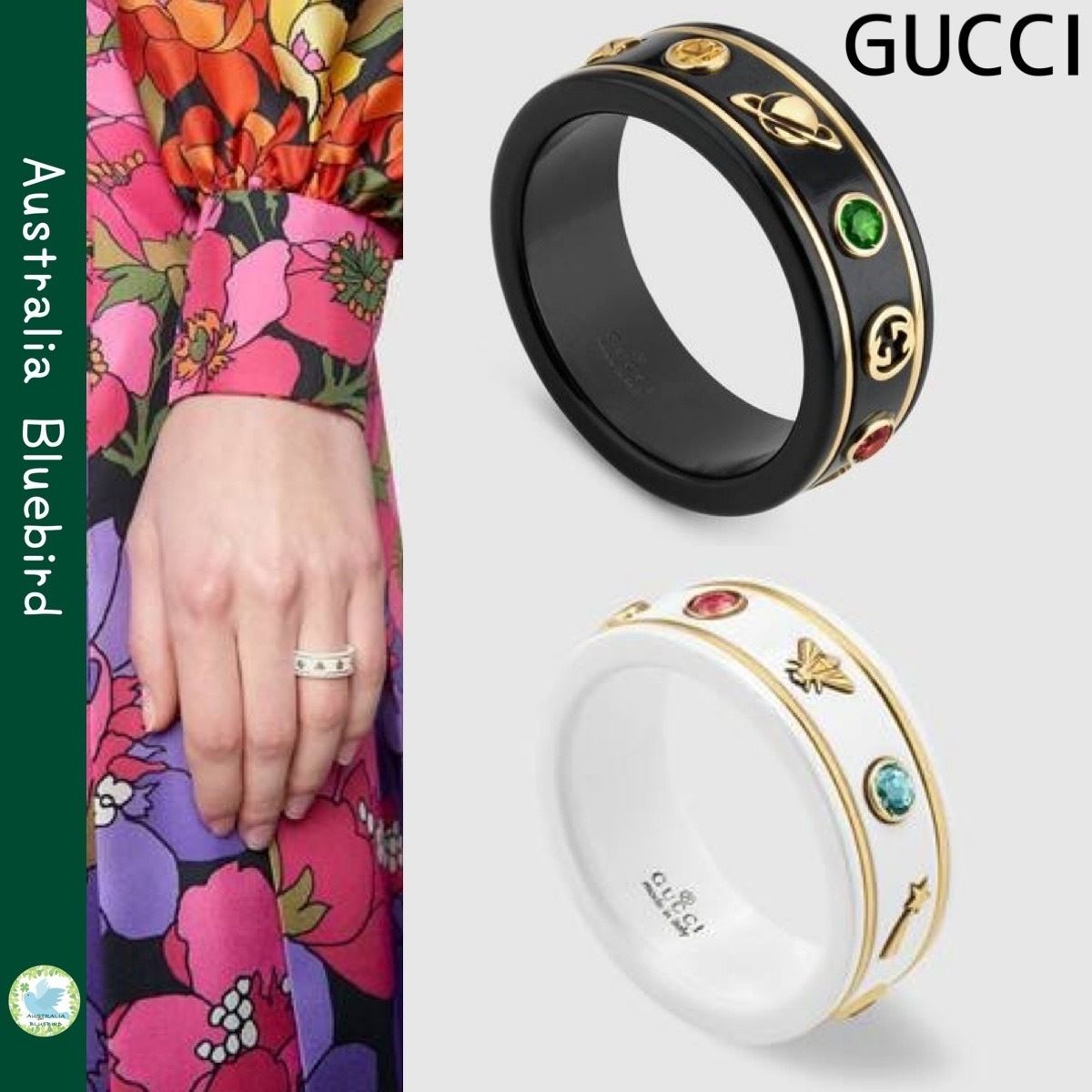 ☆GUCCI☆ビー スター ジェムストーン付き 18K アイコン リング (GUCCI