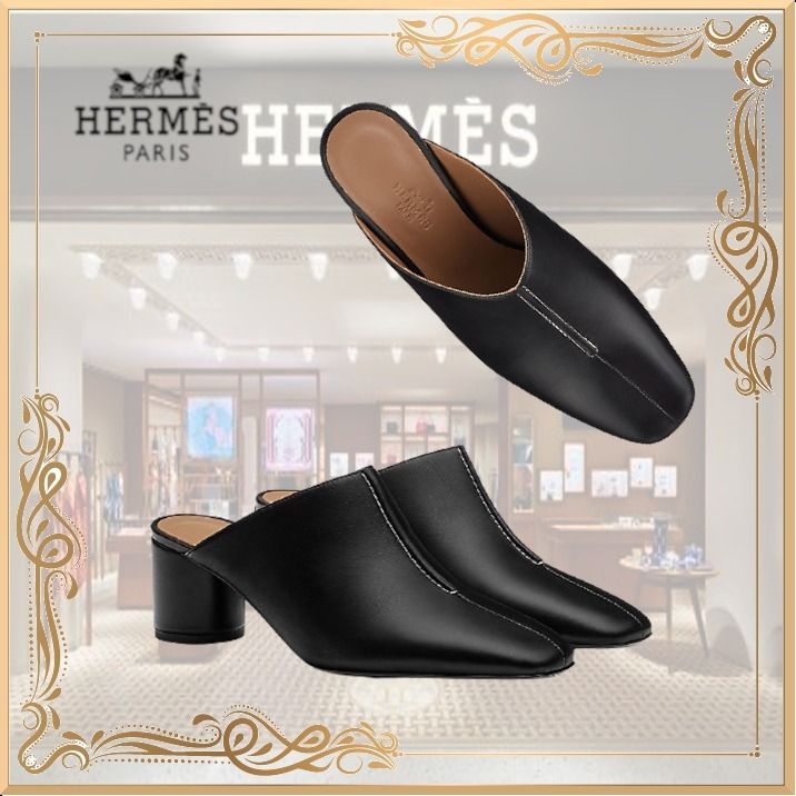日本未入荷! 【エルメス】 ミュール ディテール レザー ヒール (HERMES