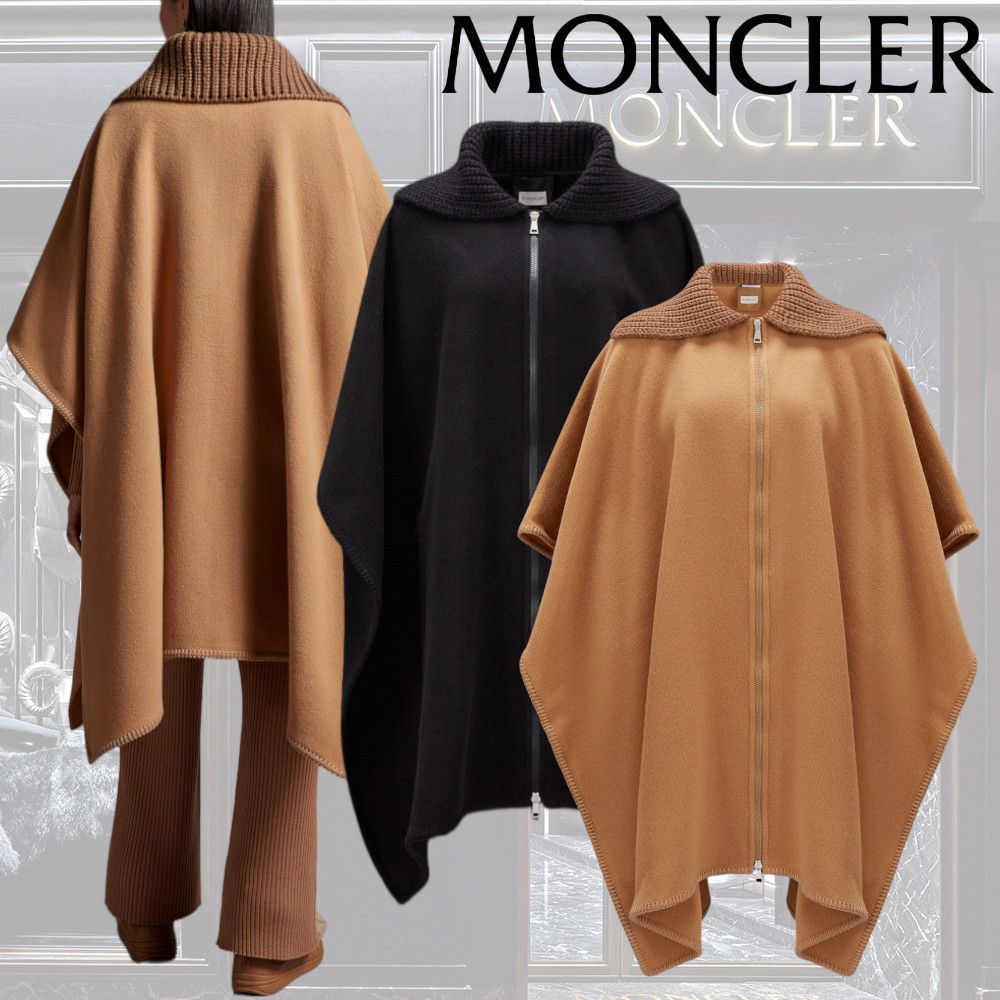 MONCLER】ケープ ロゴパッチ ウール カシミア ポンチョ ニット